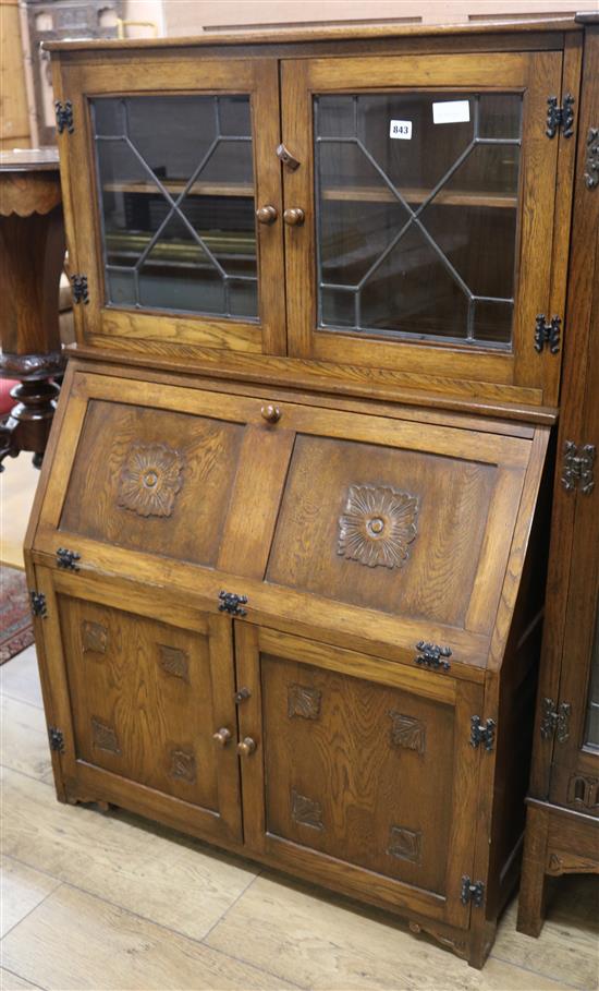 A 1920s oak bureau bookcase W.88cm